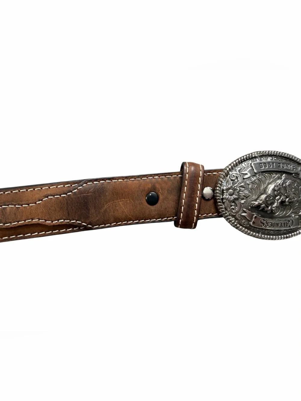 Cavender’s Genuine Leather Western Belt Buckle Rodeo Brown Size 22 Kids